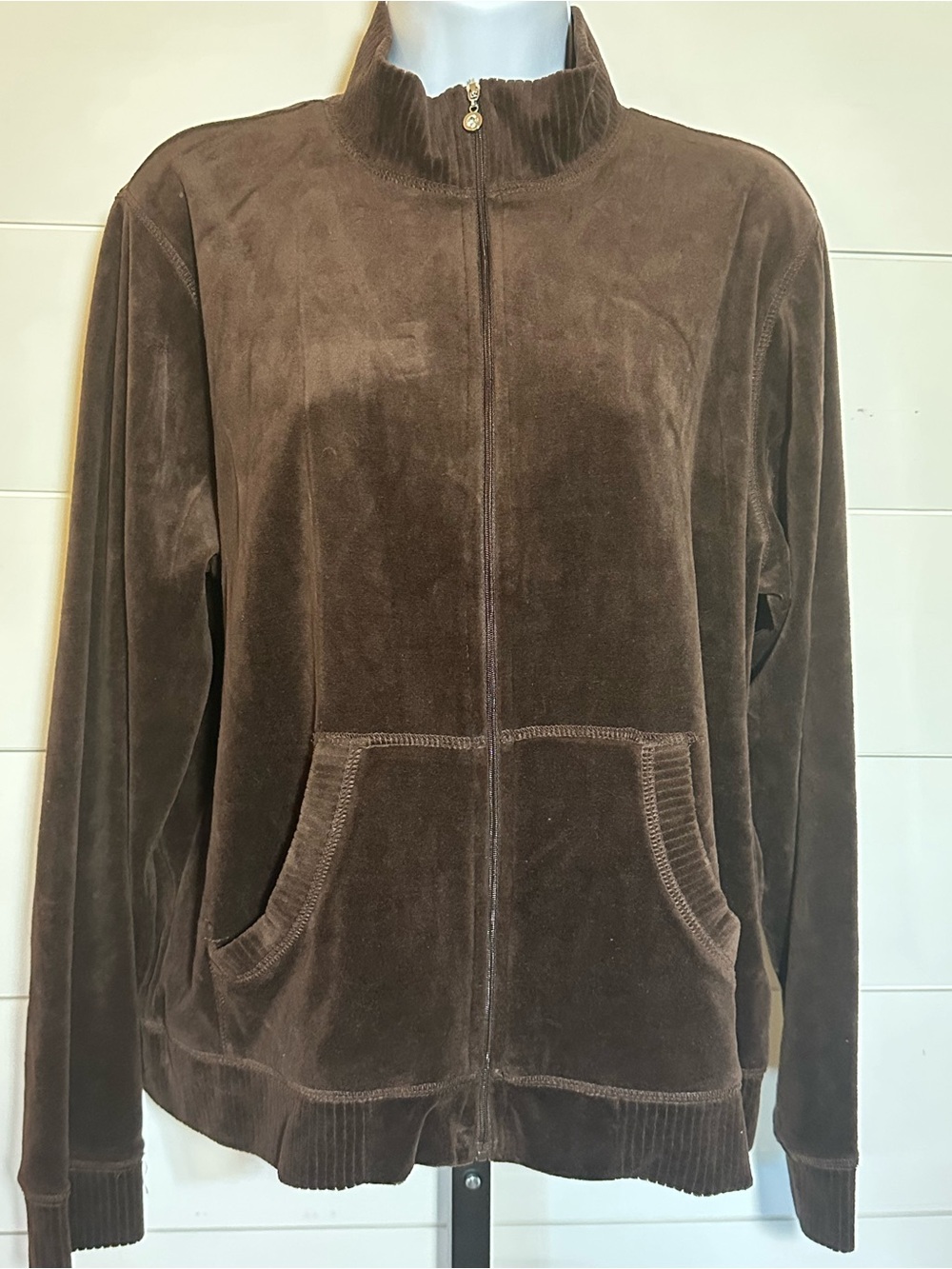 Women’s Brown Velour Zip-Front Jacket